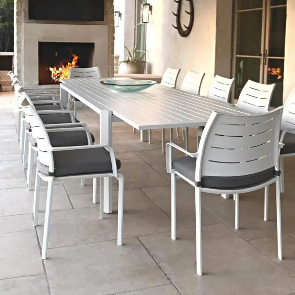 Athene White Outdoor Extendable Dining Table Set For 12 - LOOMLAN - LOOMLAN - Outdoor Dining Sets