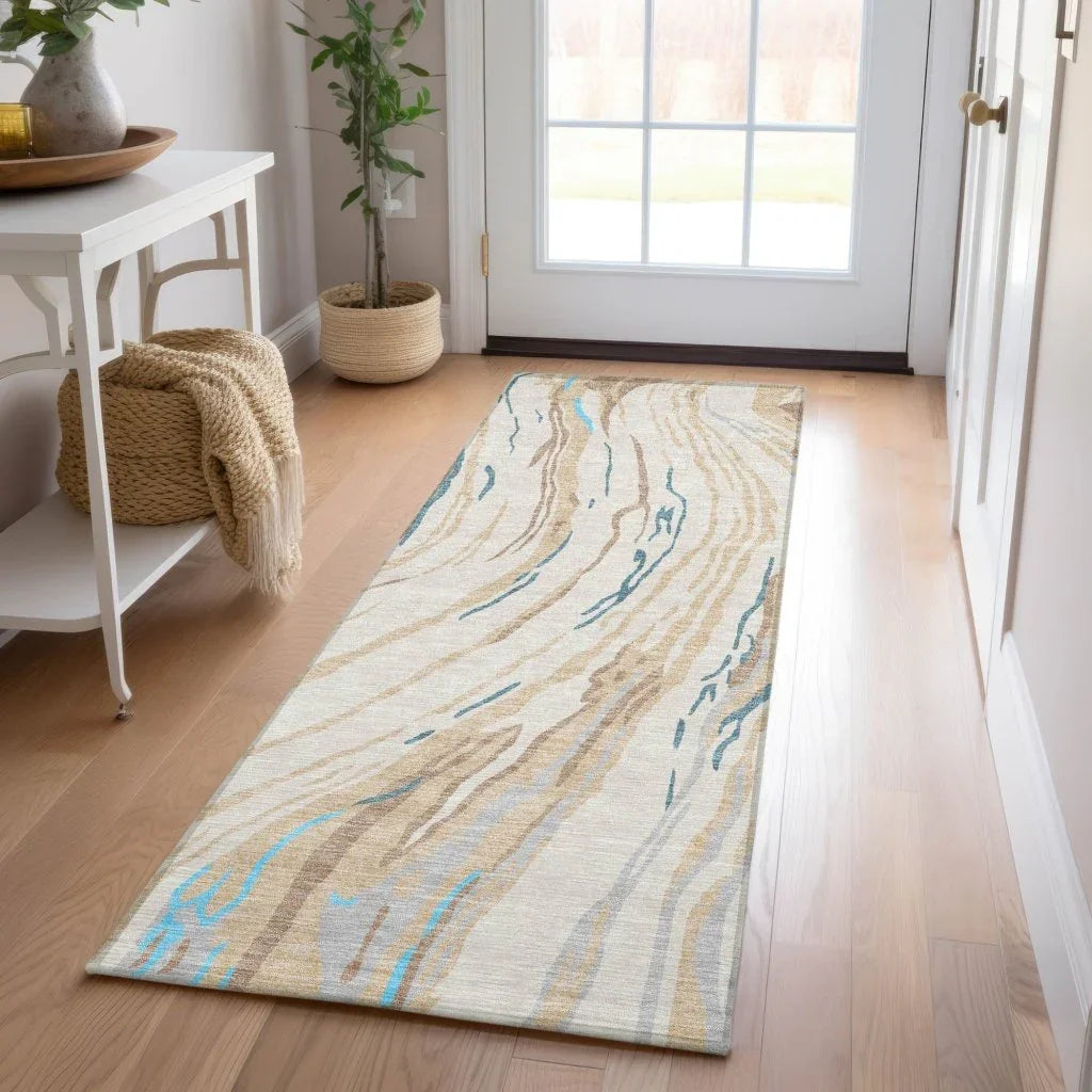 LOOMLAN Rugs Aureva Beige Washable Indoor-Outdoor Rug