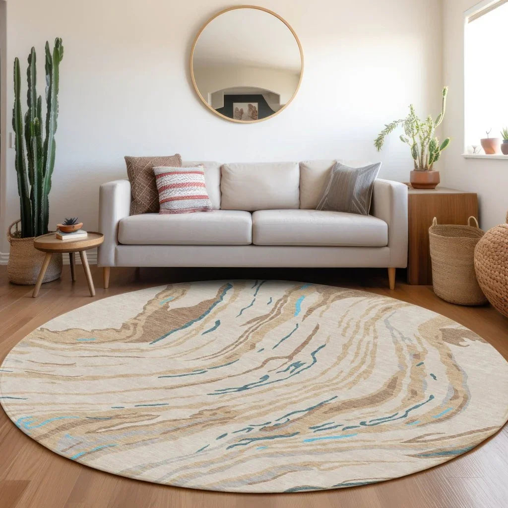LOOMLAN Rugs Aureva Beige Washable Indoor-Outdoor Rug