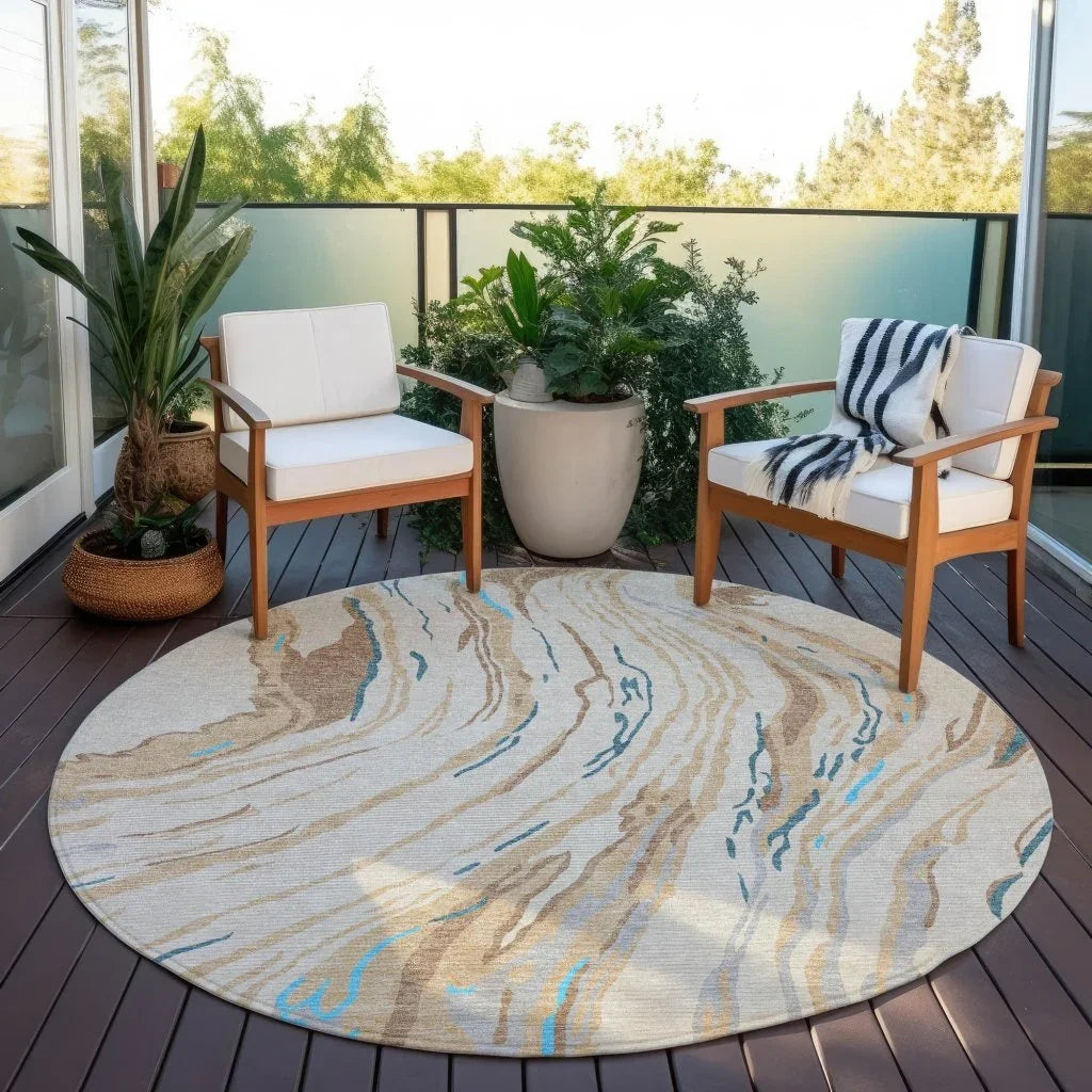 LOOMLAN Rugs Aureva Beige Washable Indoor-Outdoor Rug