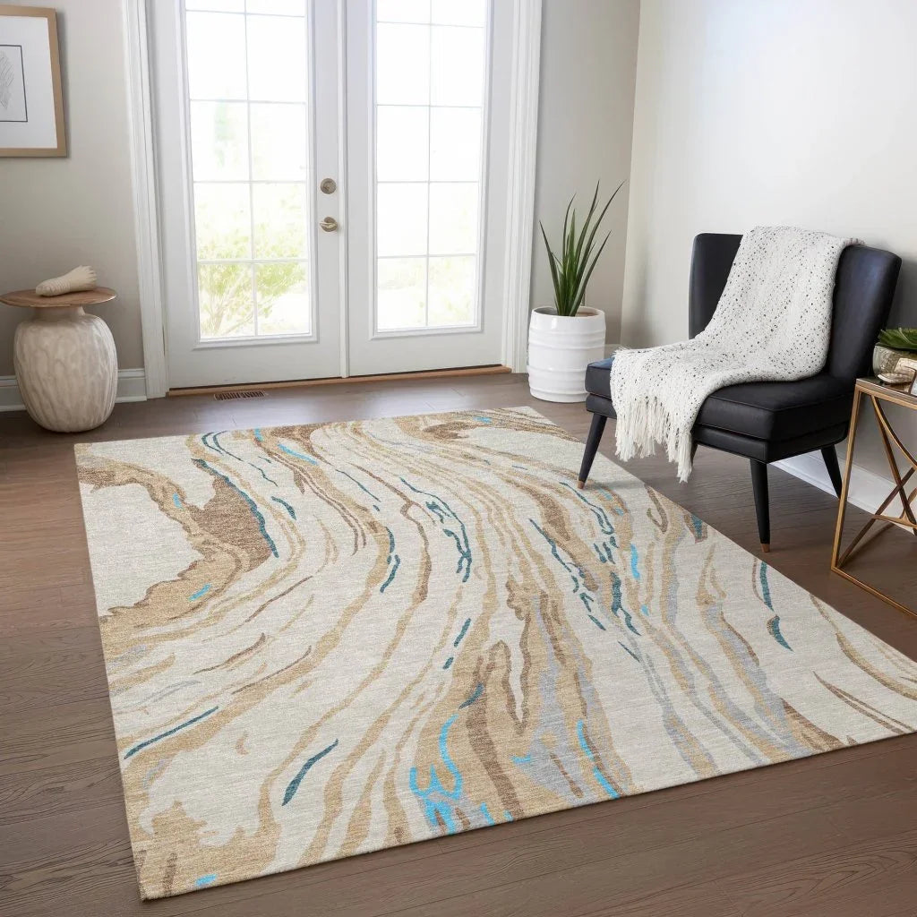 LOOMLAN Rugs Aureva Beige Washable Indoor-Outdoor Rug