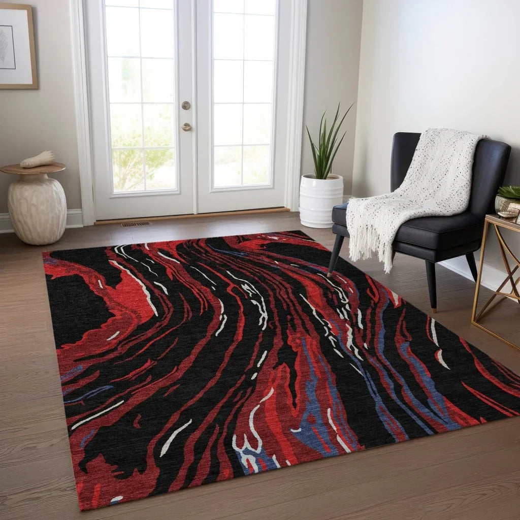 LOOMLAN Rugs Aureva Black Washable Indoor-Outdoor Rug