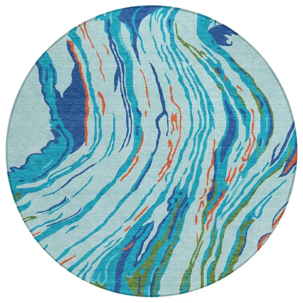 LOOMLAN Rugs Aureva Blue Washable Indoor-Outdoor Rug