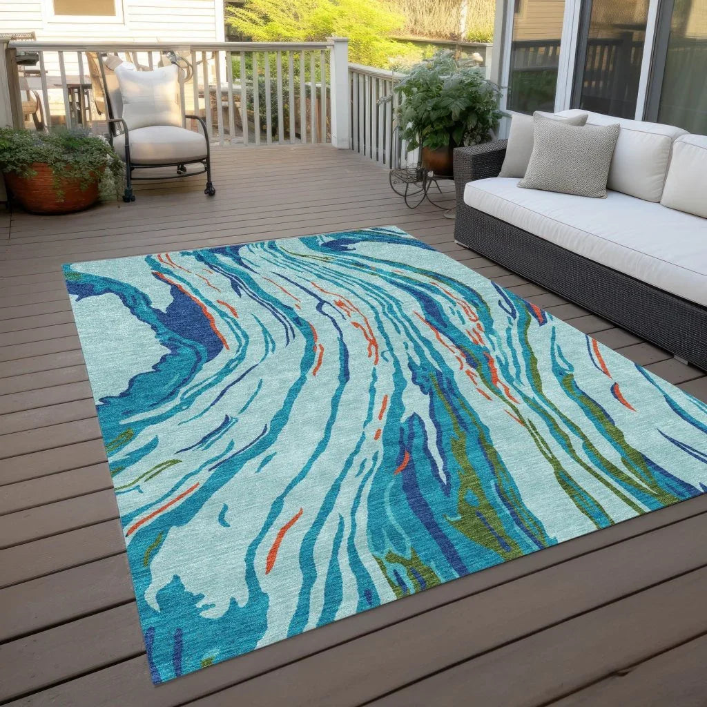 LOOMLAN Rugs Aureva Blue Washable Indoor-Outdoor Rug
