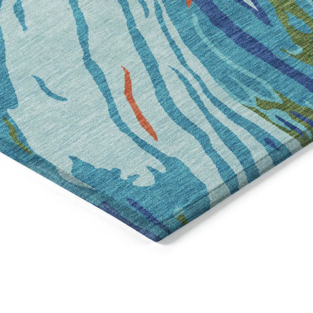 LOOMLAN Rugs Aureva Blue Washable Indoor-Outdoor Rug