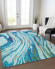 LOOMLAN Rugs Aureva Blue Washable Indoor-Outdoor Rug