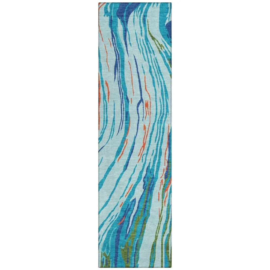 LOOMLAN Rugs Aureva Blue Washable Indoor-Outdoor Rug