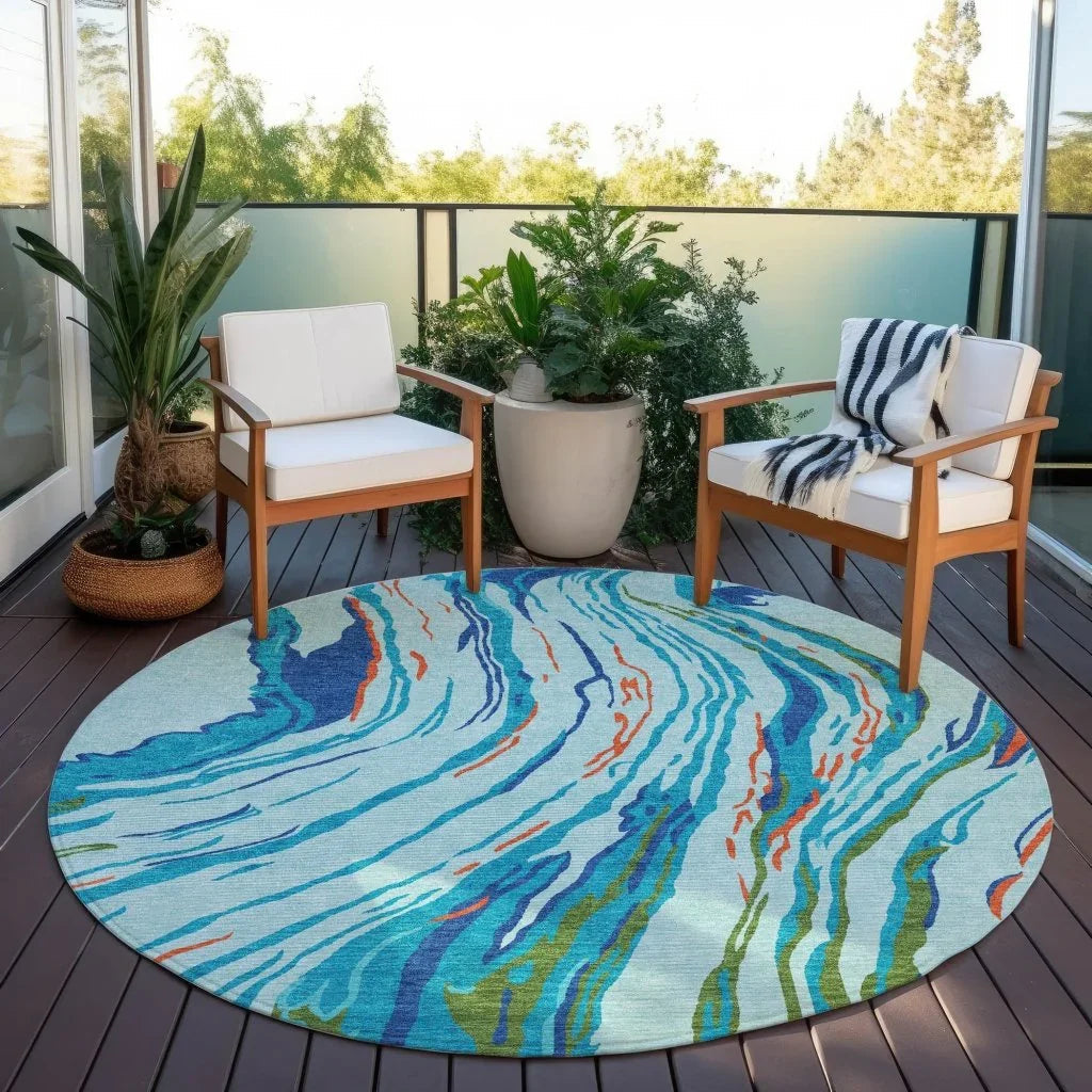LOOMLAN Rugs Aureva Blue Washable Indoor-Outdoor Rug