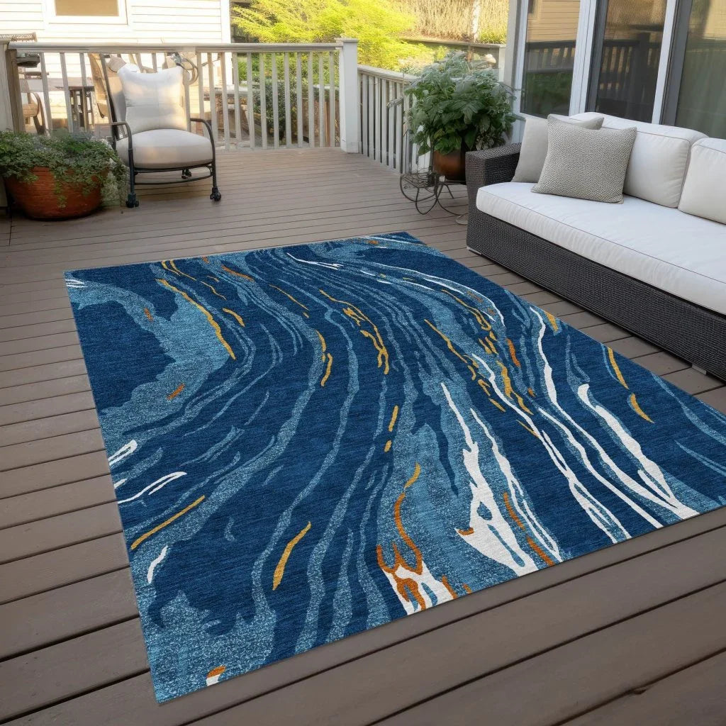 LOOMLAN Rugs Aureva Navy Washable Indoor-Outdoor Rug