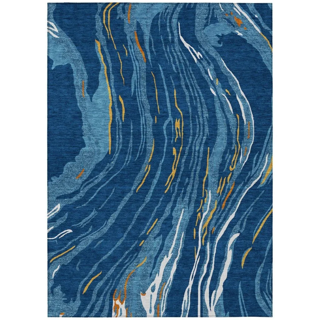 LOOMLAN Rugs Aureva Navy Washable Indoor-Outdoor Rug