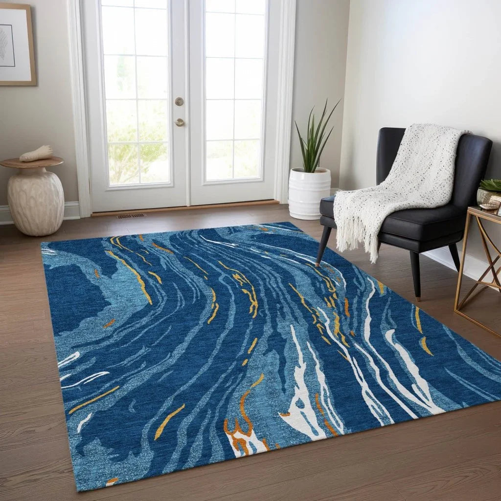 LOOMLAN Rugs Aureva Navy Washable Indoor-Outdoor Rug