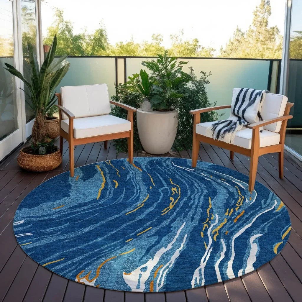 LOOMLAN Rugs Aureva Navy Washable Indoor-Outdoor Rug