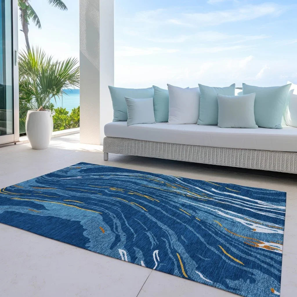 LOOMLAN Rugs Aureva Navy Washable Indoor-Outdoor Rug
