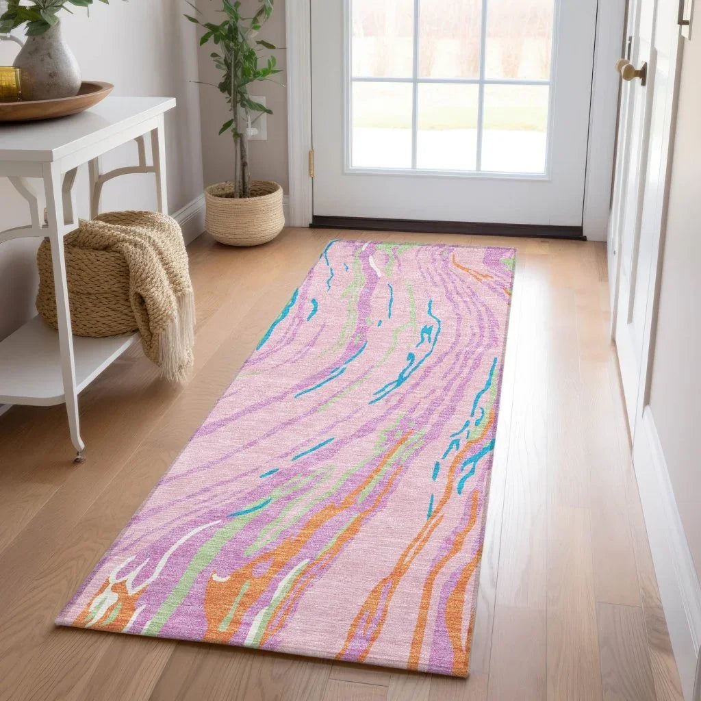 LOOMLAN Rugs Aureva Pink Washable Indoor-Outdoor Rug