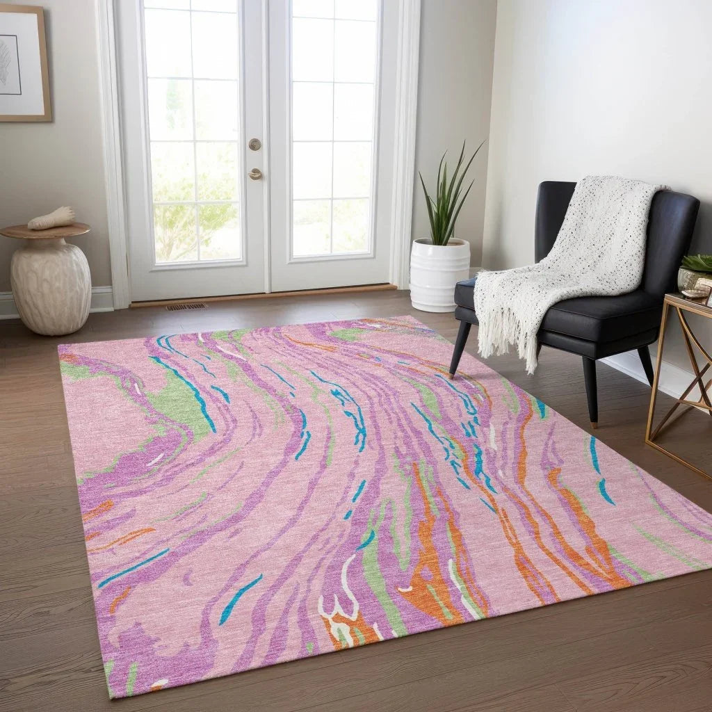 LOOMLAN Rugs Aureva Pink Washable Indoor-Outdoor Rug