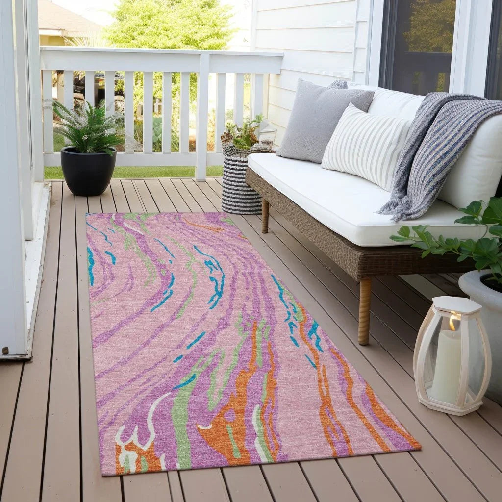LOOMLAN Rugs Aureva Pink Washable Indoor-Outdoor Rug