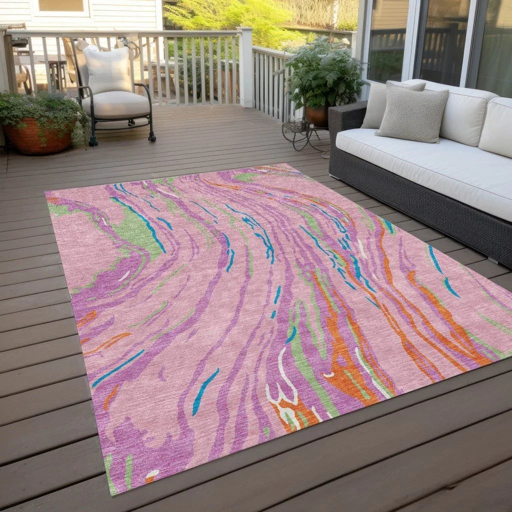 LOOMLAN Rugs Aureva Pink Washable Indoor-Outdoor Rug