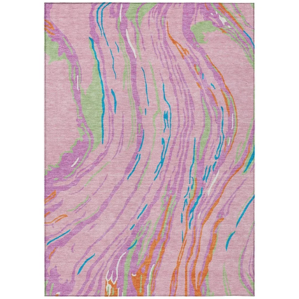 LOOMLAN Rugs Aureva Pink Washable Indoor-Outdoor Rug