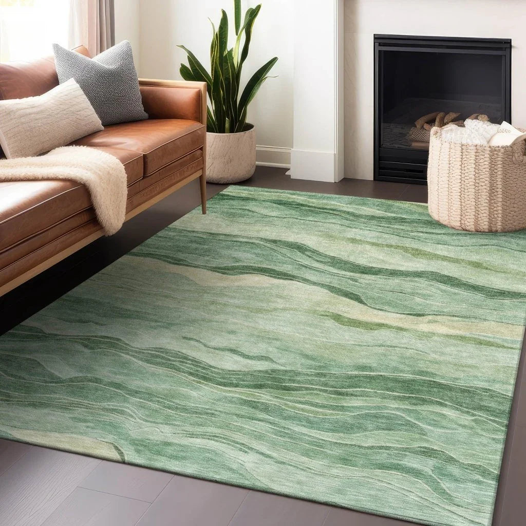 LOOMLAN Rugs Aurienne Green Washable Indoor-Outdoor Rug