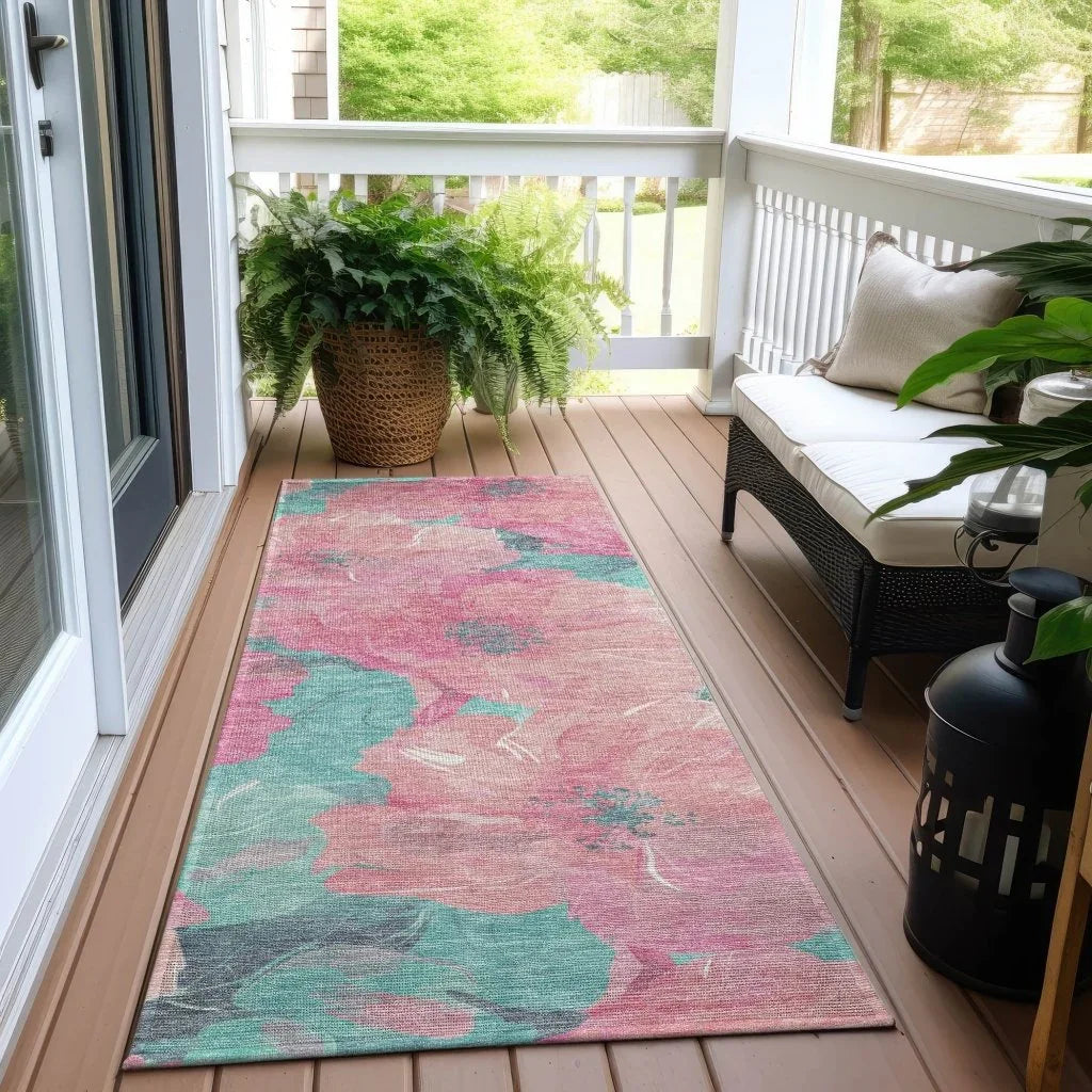 LOOMLAN Rugs Aurithra Pink Washable Indoor-Outdoor Rug