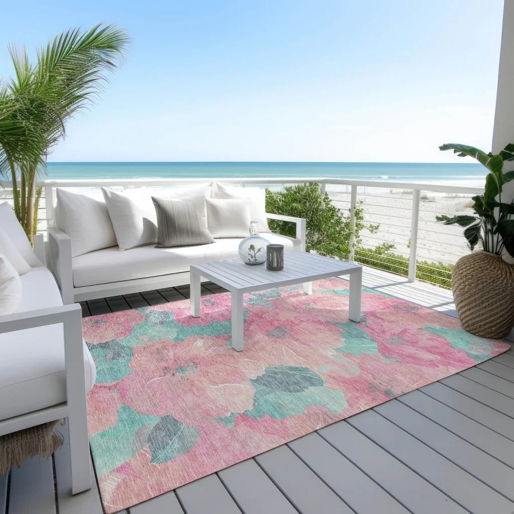 LOOMLAN Rugs Aurithra Pink Washable Indoor-Outdoor Rug