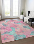 LOOMLAN Rugs Aurithra Pink Washable Indoor-Outdoor Rug