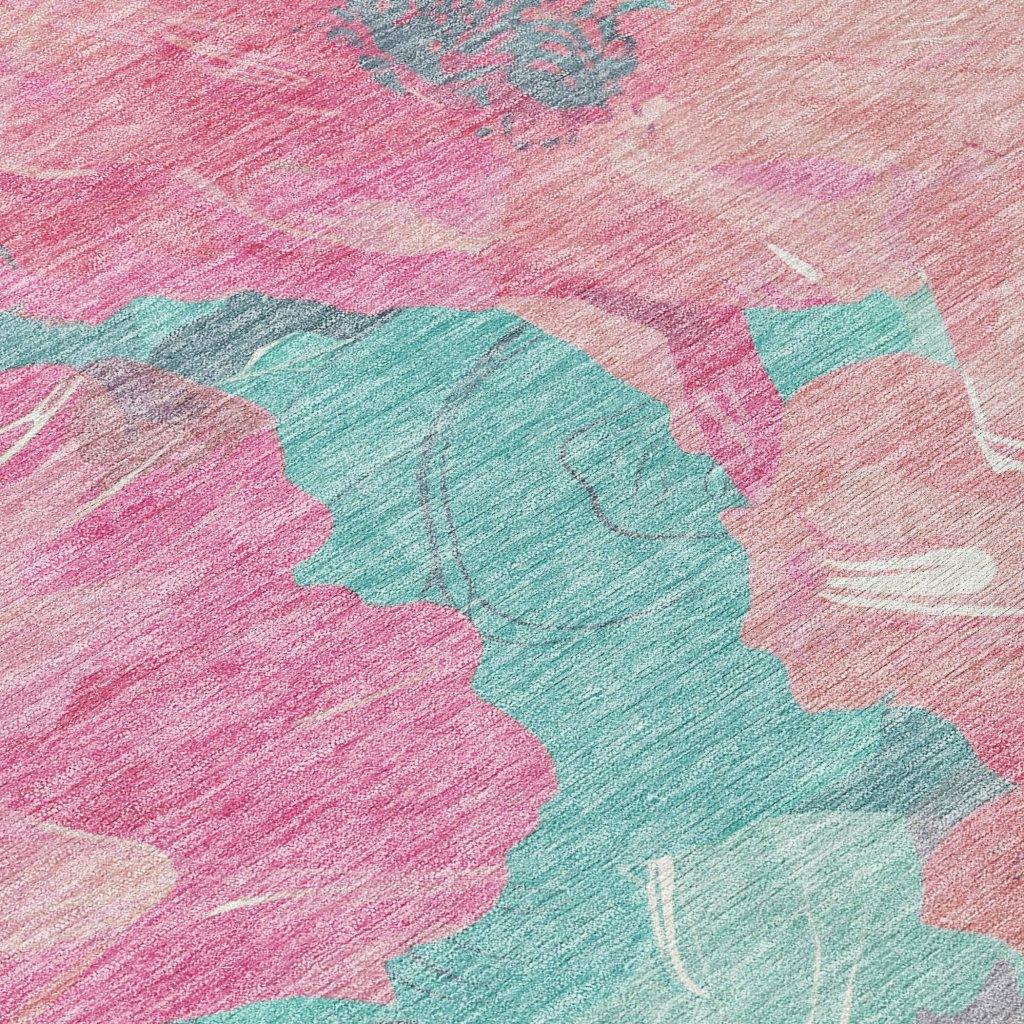LOOMLAN Rugs Aurithra Pink Washable Indoor-Outdoor Rug