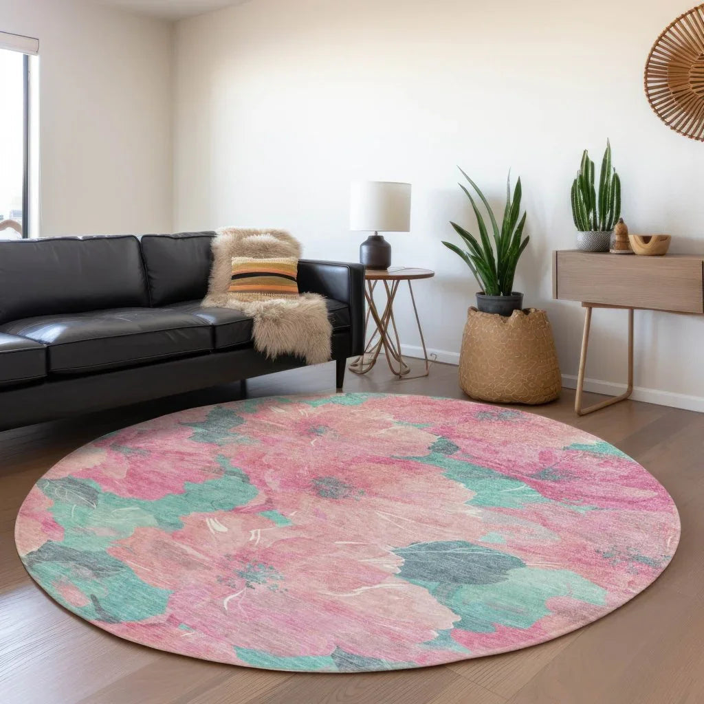 LOOMLAN Rugs Aurithra Pink Washable Indoor-Outdoor Rug