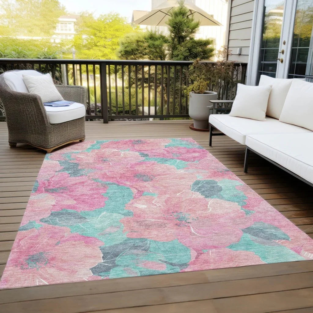 LOOMLAN Rugs Aurithra Pink Washable Indoor-Outdoor Rug