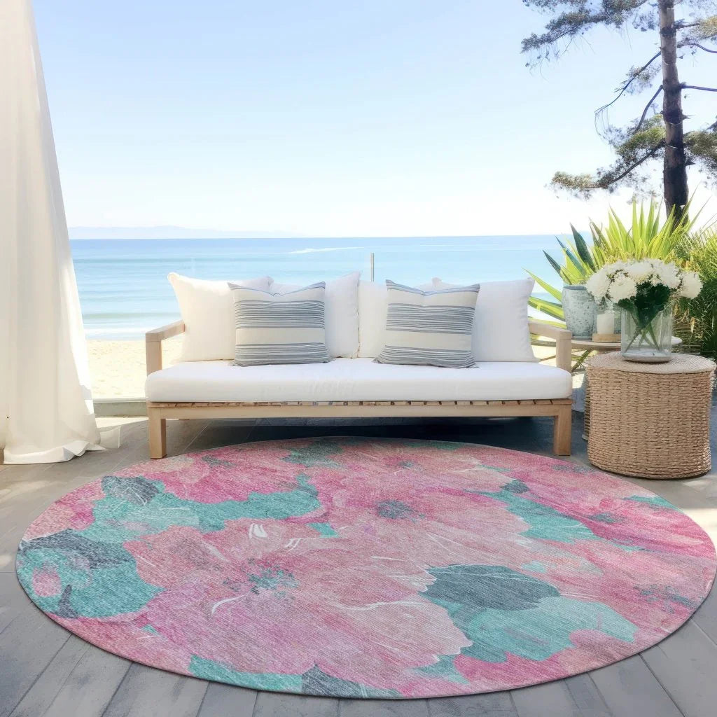LOOMLAN Rugs Aurithra Pink Washable Indoor-Outdoor Rug