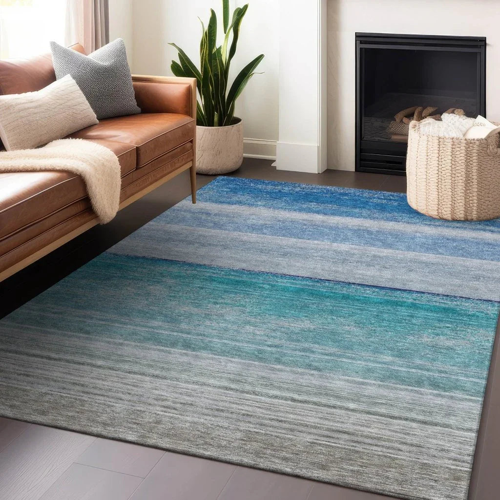 LOOMLAN Rugs Avanora Blue Washable Indoor-Outdoor Rug
