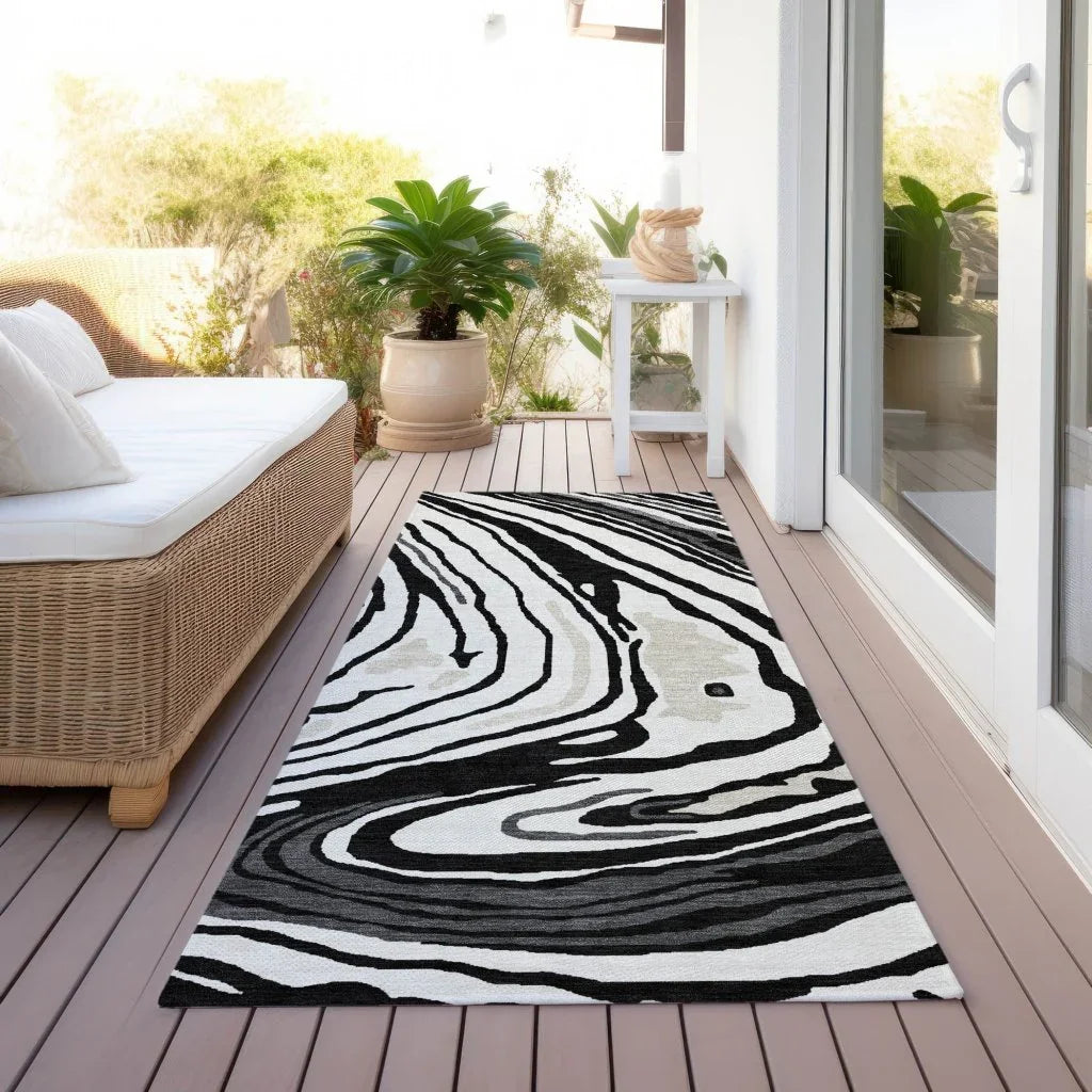 LOOMLAN Rugs Avelia Black Washable Indoor-Outdoor Rug