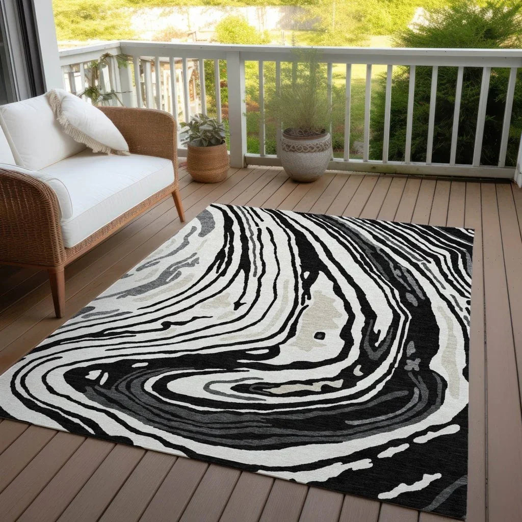 LOOMLAN Rugs Avelia Black Washable Indoor-Outdoor Rug