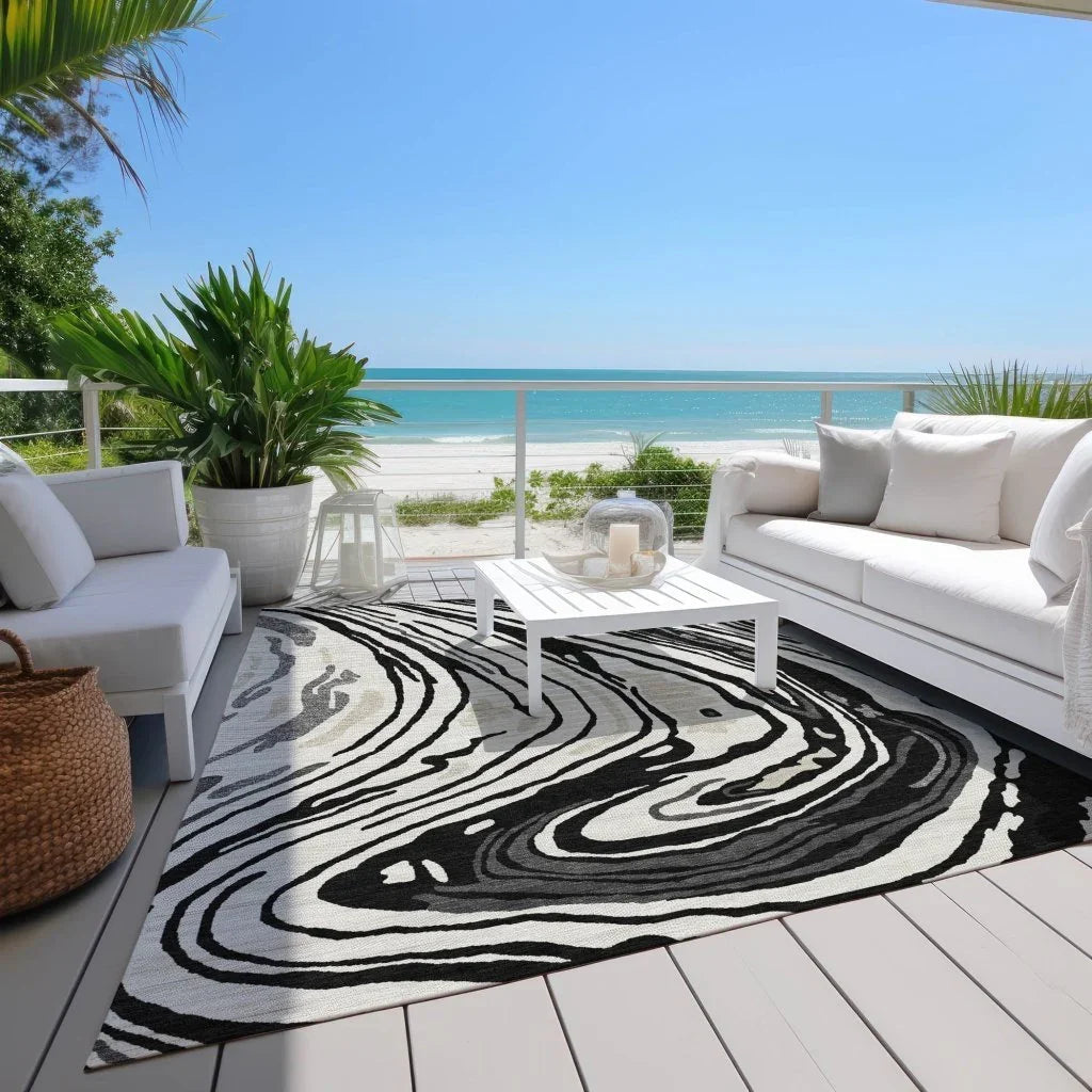 LOOMLAN Rugs Avelia Black Washable Indoor-Outdoor Rug