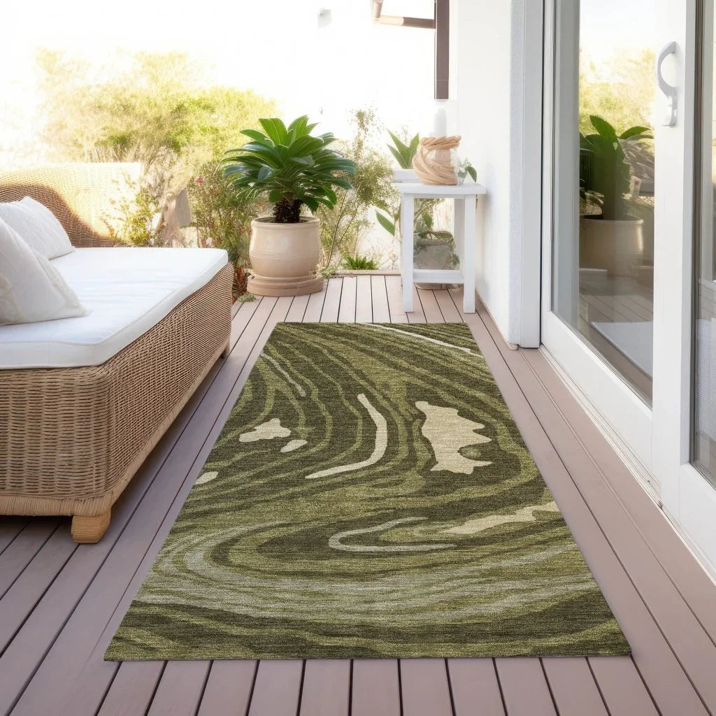 LOOMLAN Rugs Avelia Green Washable Indoor-Outdoor Rug