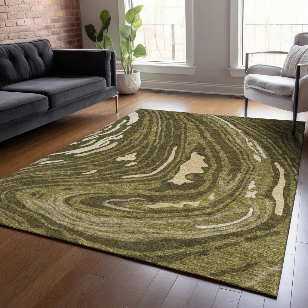 LOOMLAN Rugs Avelia Green Washable Indoor-Outdoor Rug