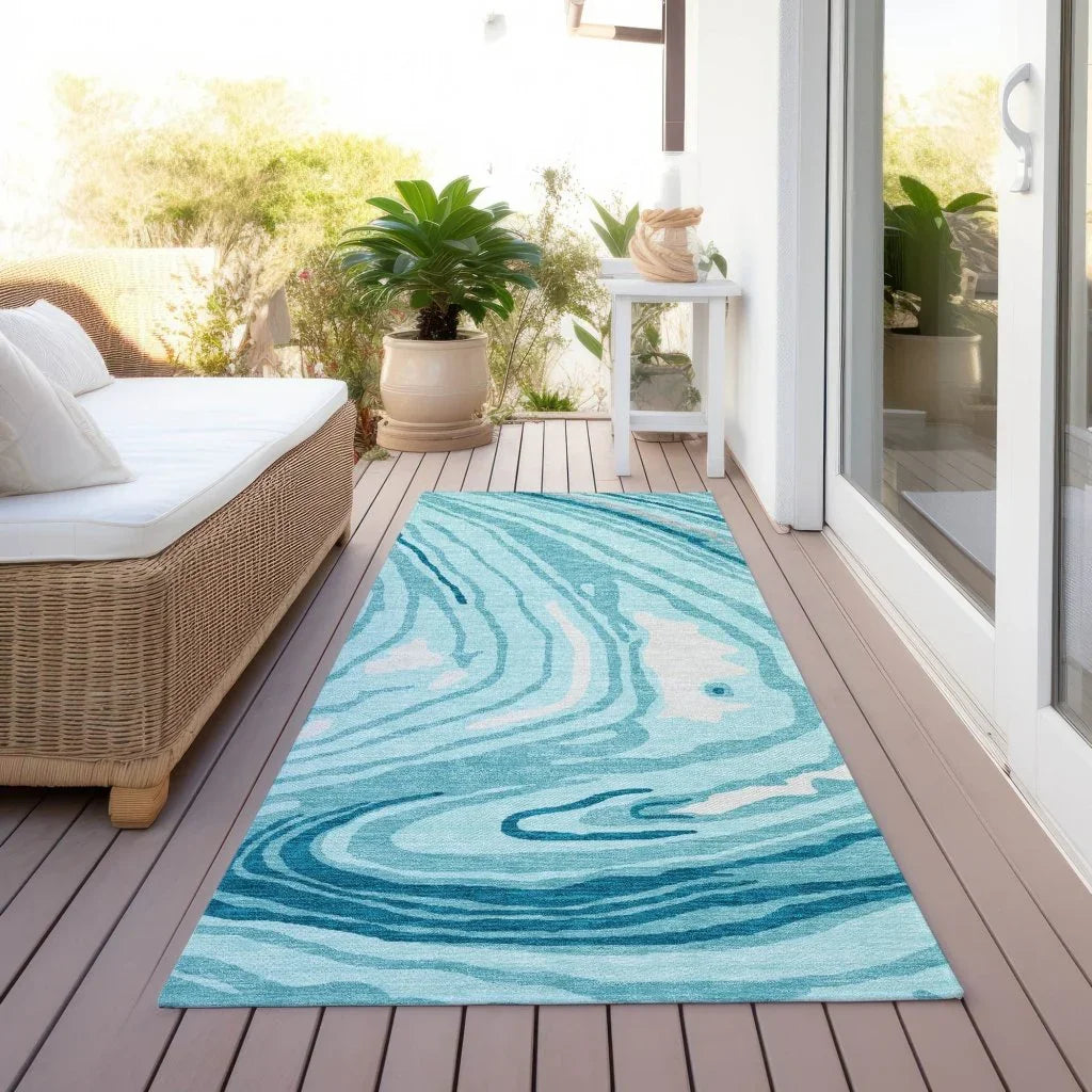 LOOMLAN Rugs Avelia Teal Washable Indoor-Outdoor Rug