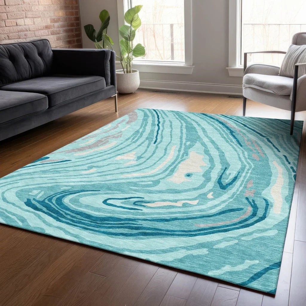 LOOMLAN Rugs Avelia Teal Washable Indoor-Outdoor Rug