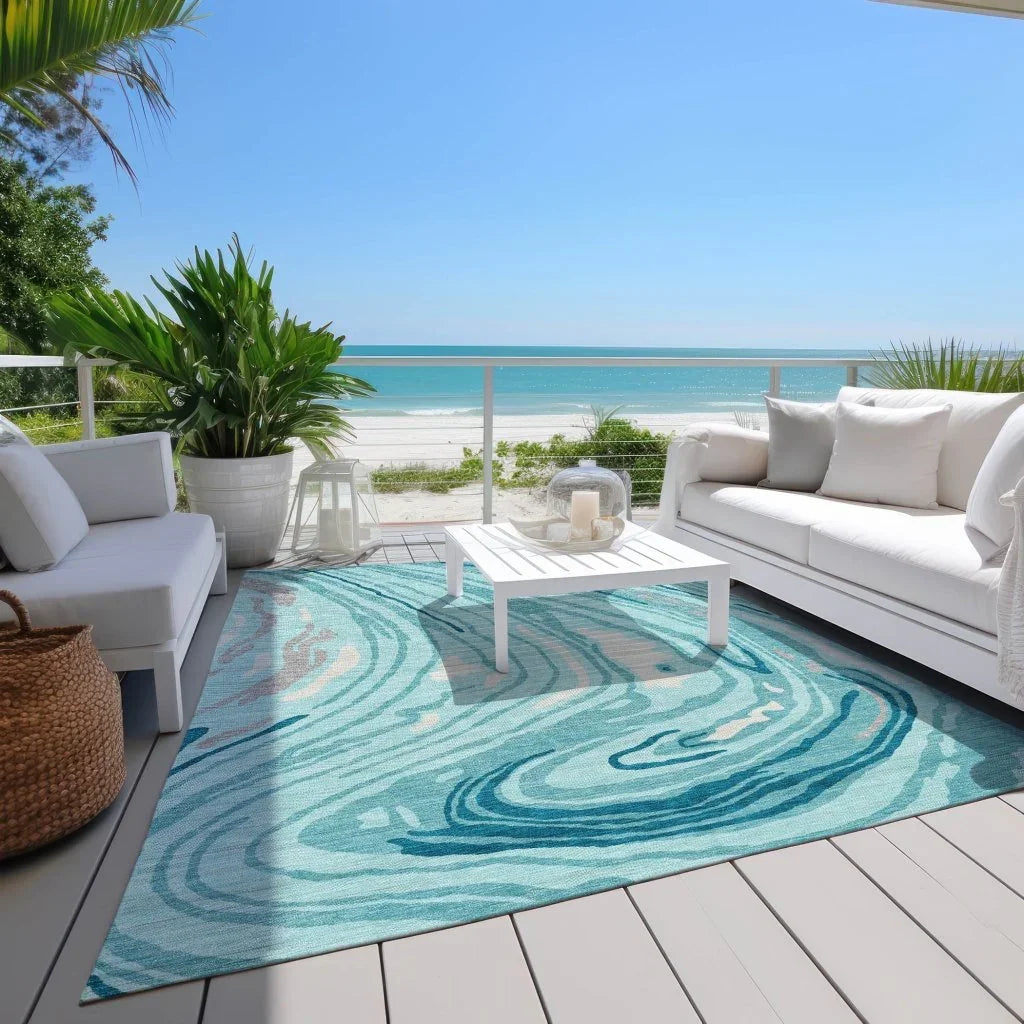 LOOMLAN Rugs Avelia Teal Washable Indoor-Outdoor Rug