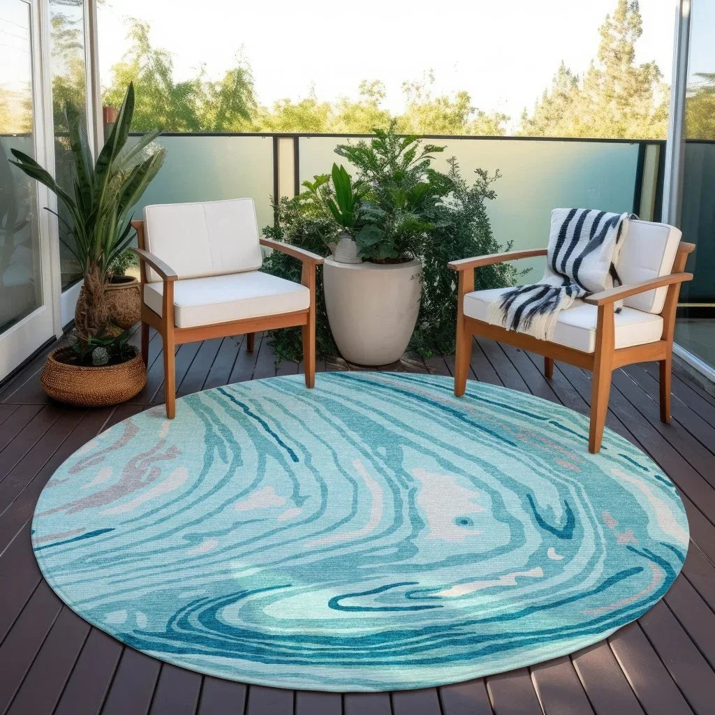 LOOMLAN Rugs Avelia Teal Washable Indoor-Outdoor Rug
