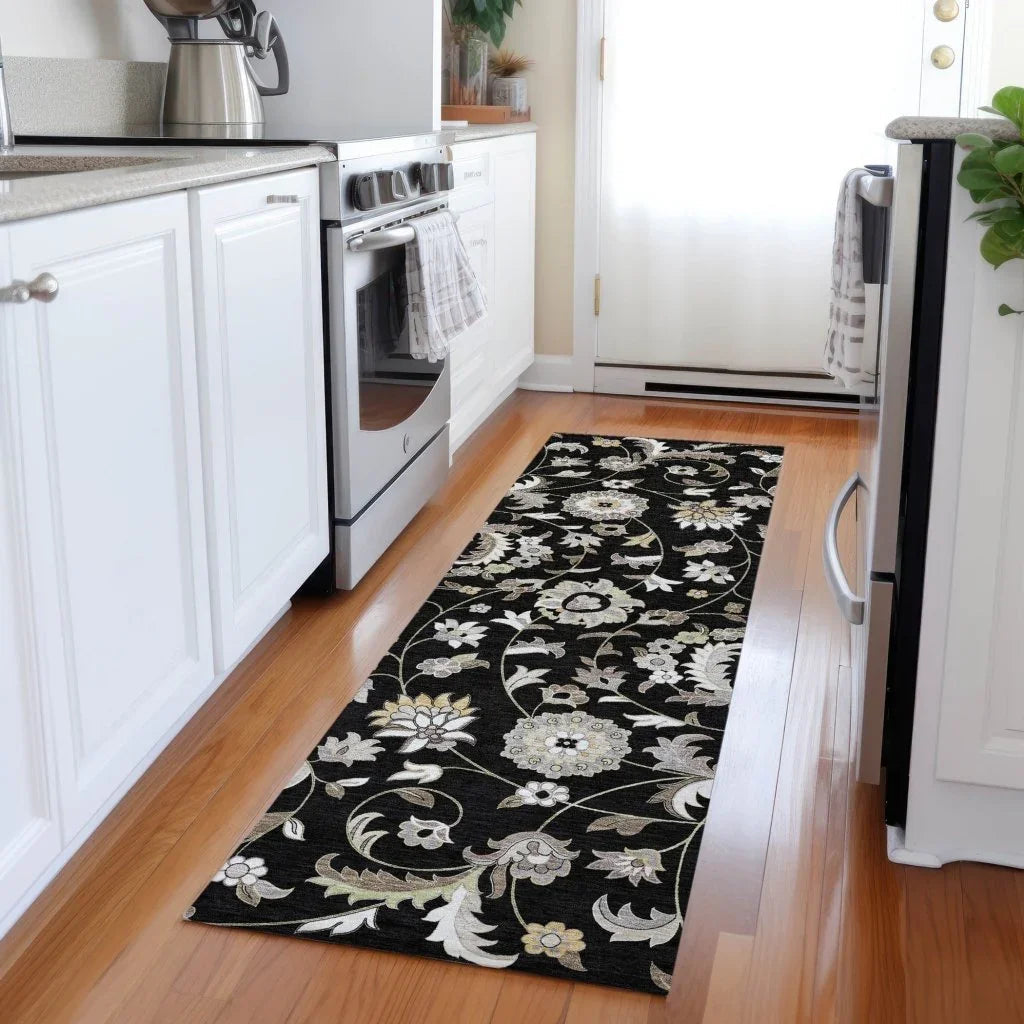 LOOMLAN Rugs Aveline Black Washable Indoor-Outdoor Rug