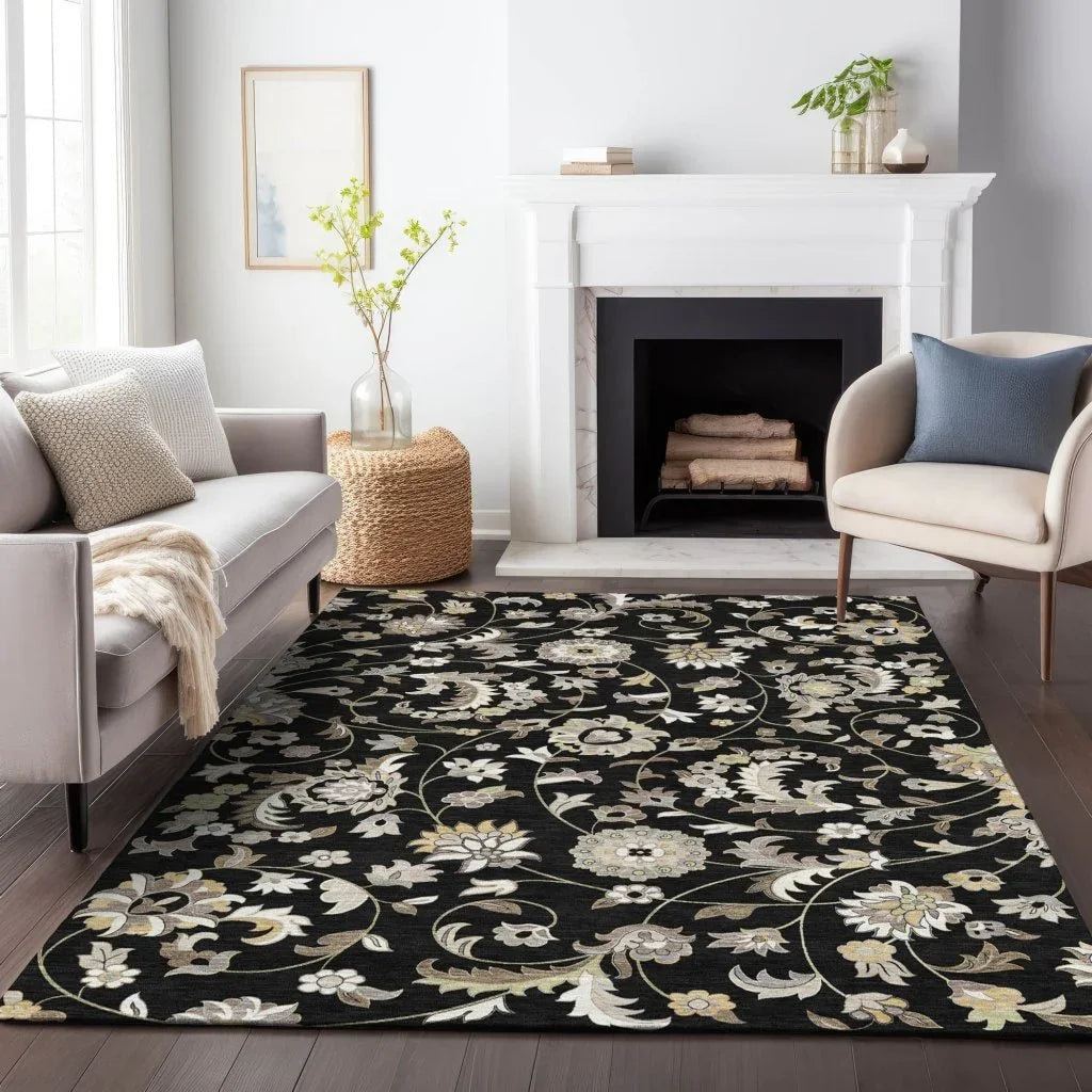 LOOMLAN Rugs Aveline Black Washable Indoor-Outdoor Rug