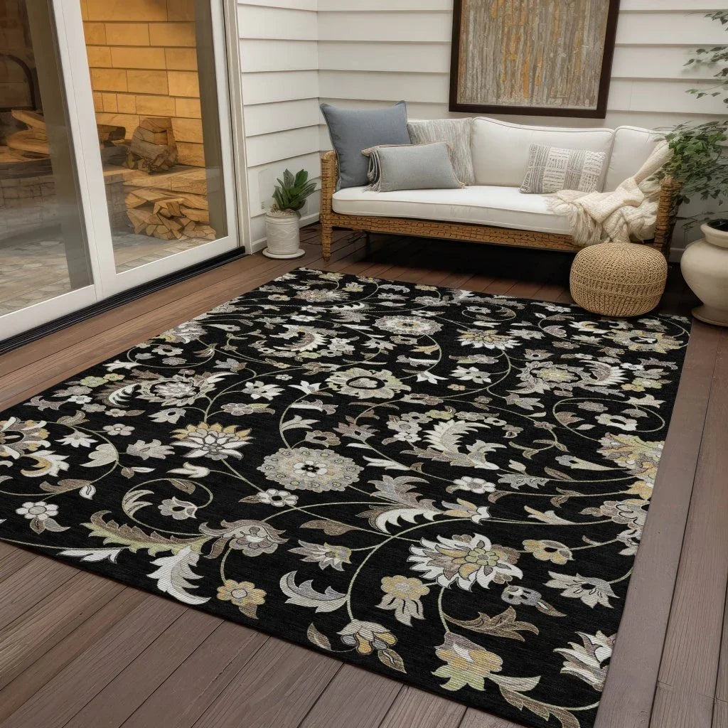 LOOMLAN Rugs Aveline Black Washable Indoor-Outdoor Rug