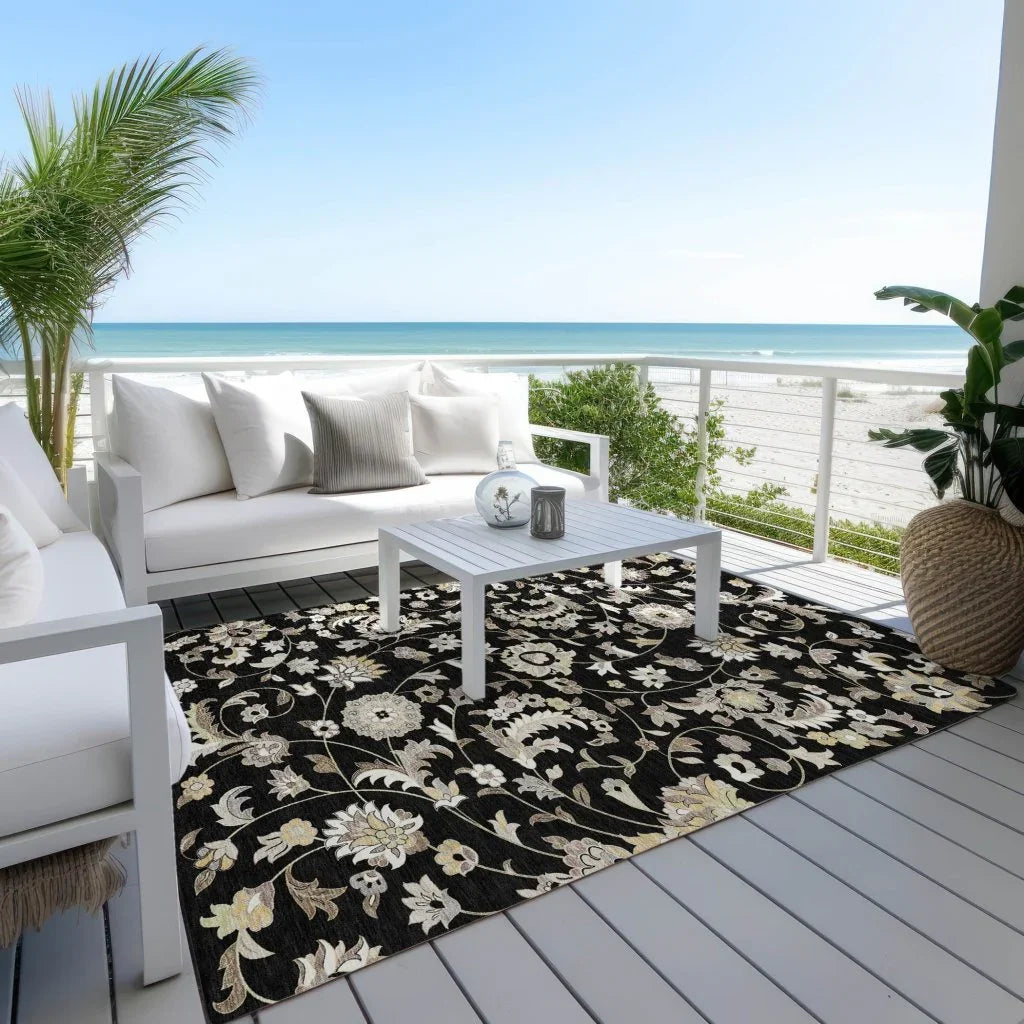 LOOMLAN Rugs Aveline Black Washable Indoor-Outdoor Rug