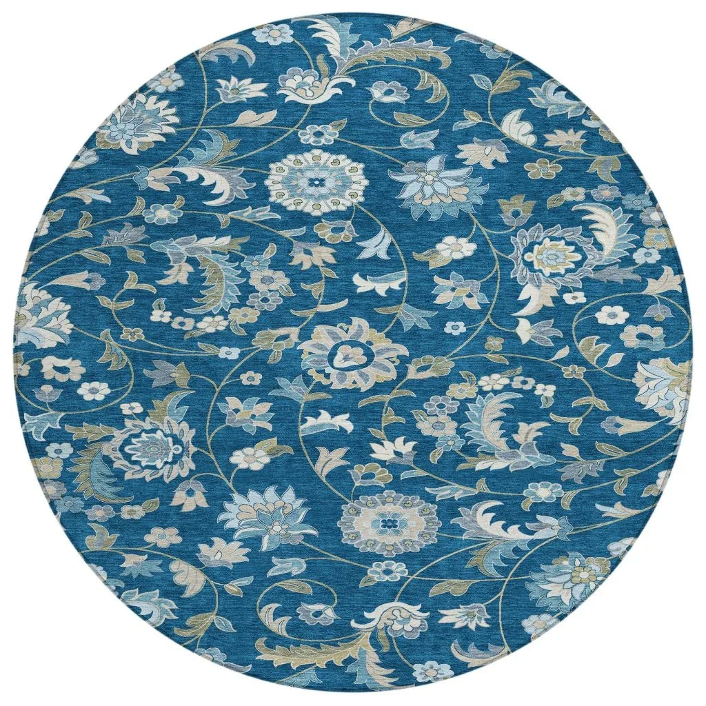LOOMLAN Rugs Aveline Blue Washable Indoor-Outdoor Rug