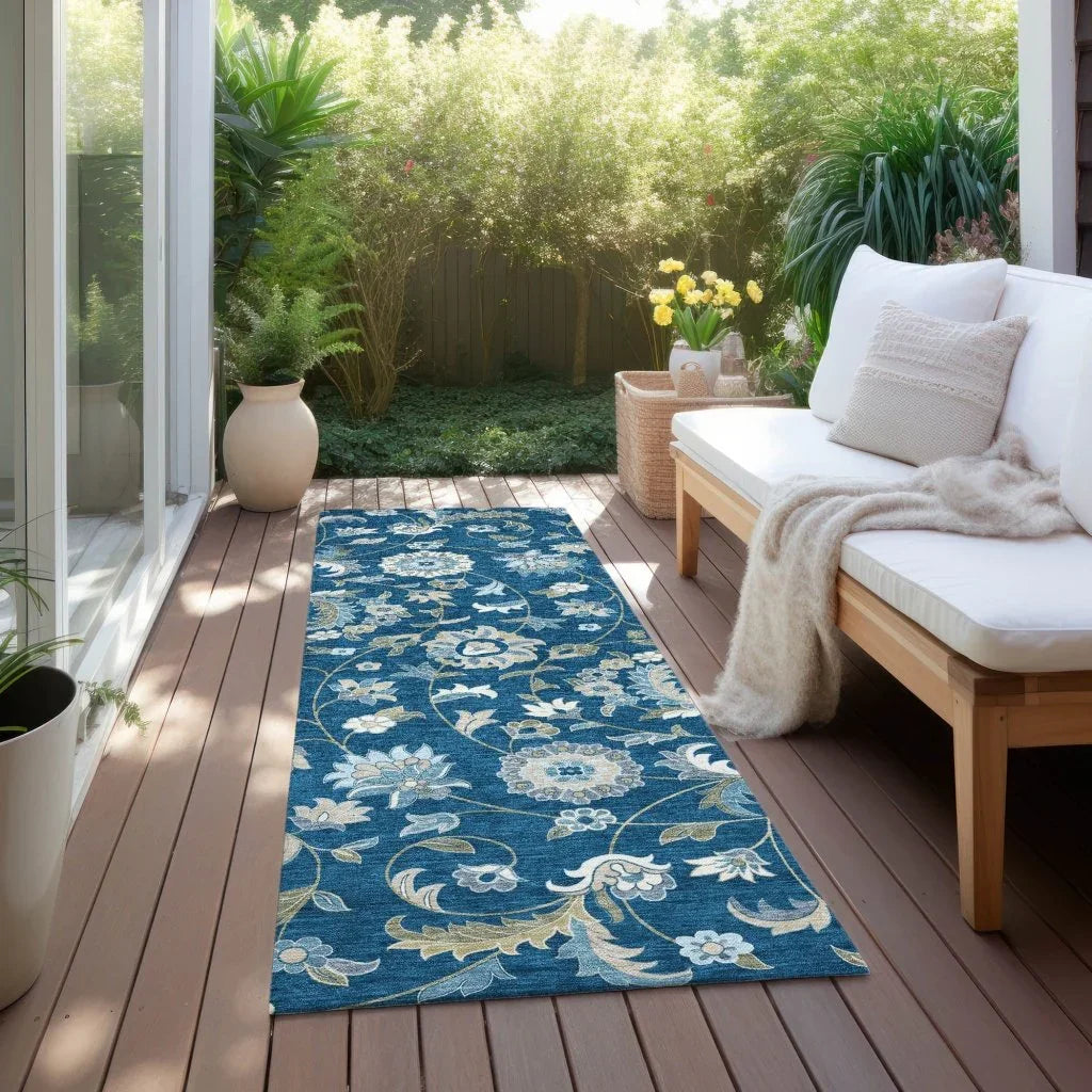 LOOMLAN Rugs Aveline Blue Washable Indoor-Outdoor Rug