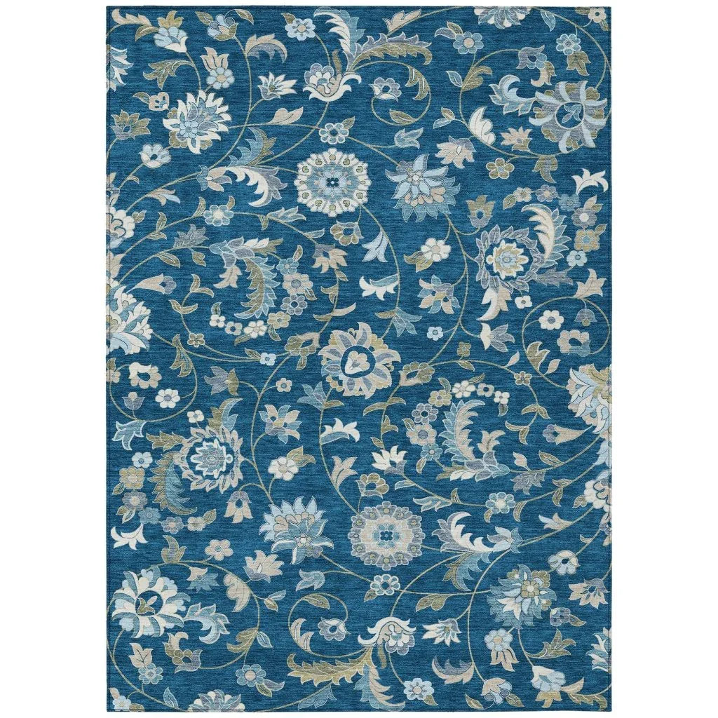 LOOMLAN Rugs Aveline Blue Washable Indoor-Outdoor Rug