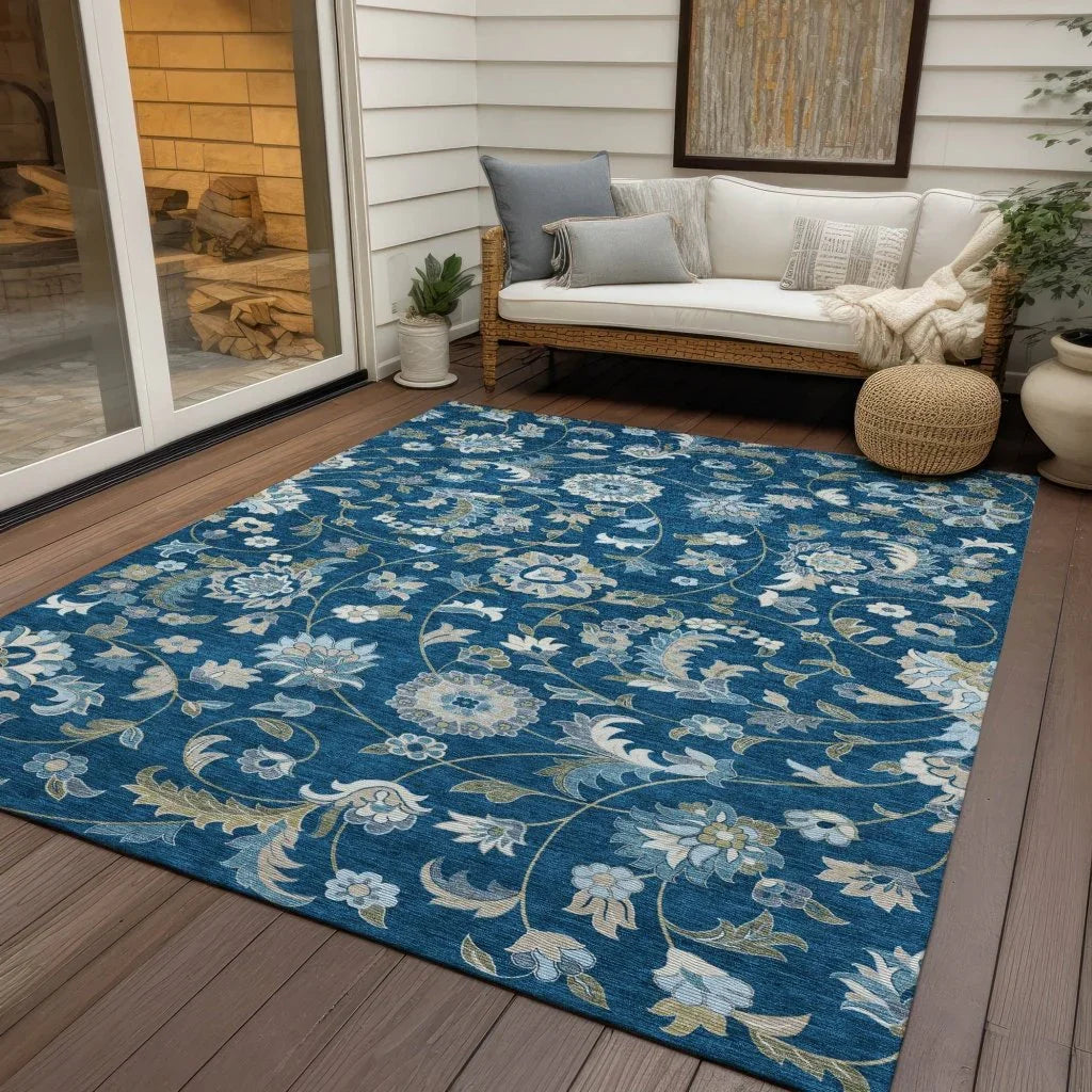 LOOMLAN Rugs Aveline Blue Washable Indoor-Outdoor Rug