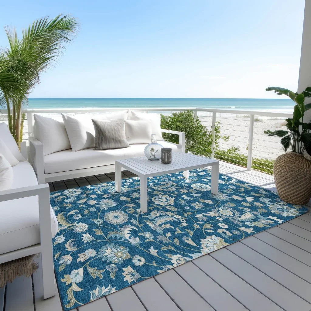 LOOMLAN Rugs Aveline Blue Washable Indoor-Outdoor Rug