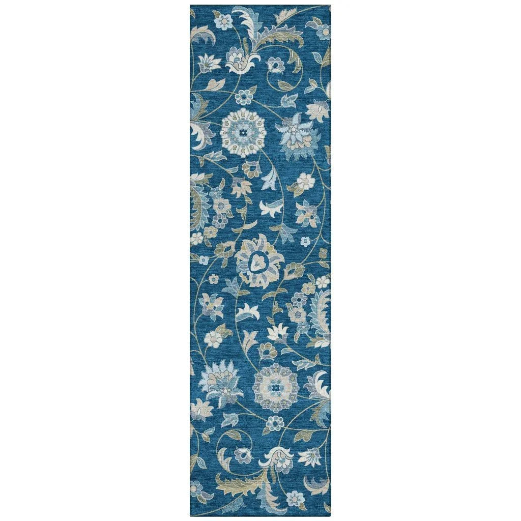 LOOMLAN Rugs Aveline Blue Washable Indoor-Outdoor Rug